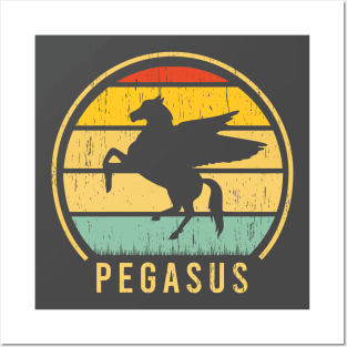 Pegasus Horse badge distressed retro sunset logo Posters and Art